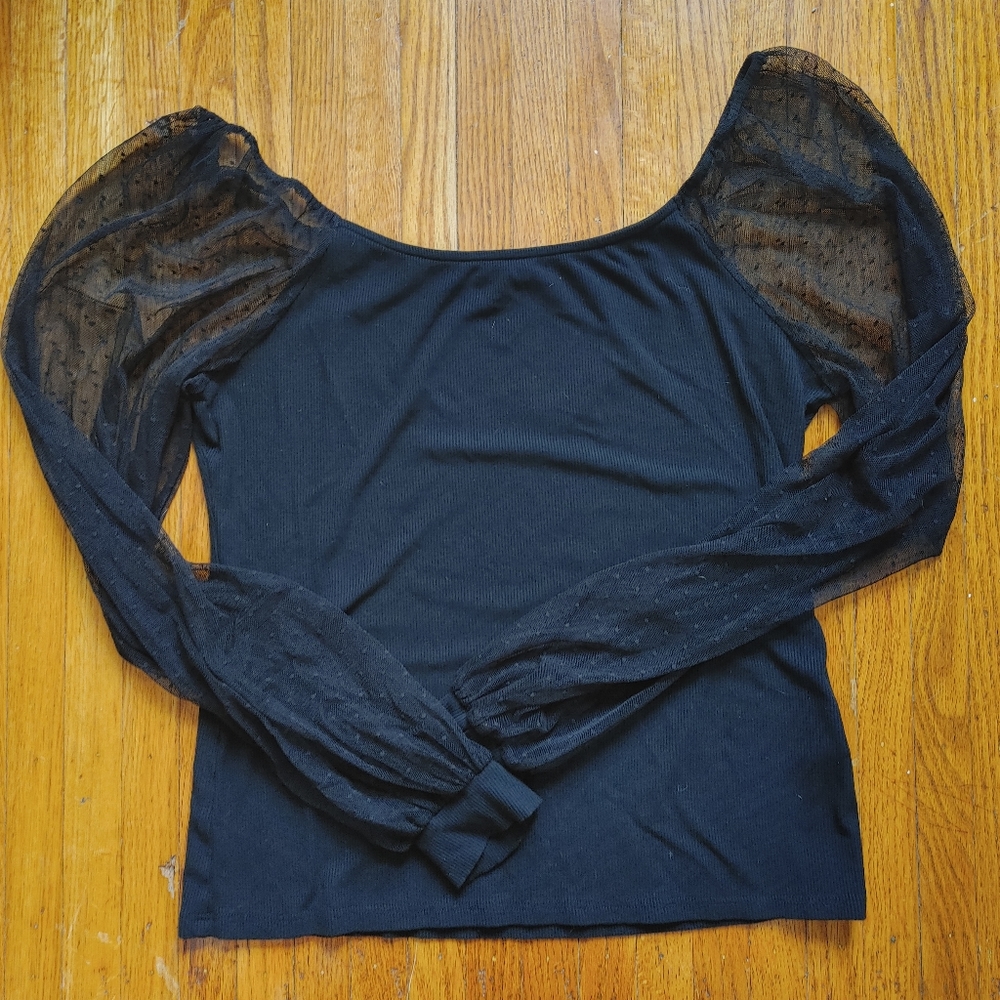 Blouse with sheer sleeves